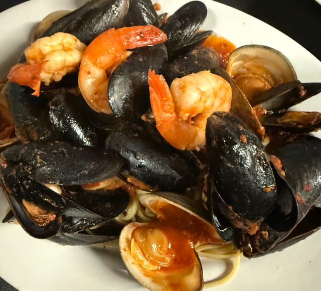 Seafood Fra Diavolo Over Linguine.